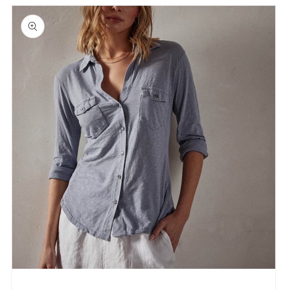 James Perse Contrast Panel Shirt - Ribbed Cotton Button-Down size 3